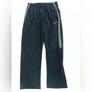 Nike Track Pants Mens Black Straight Leg Gray Swoosh Logo Pockets Drawstrings